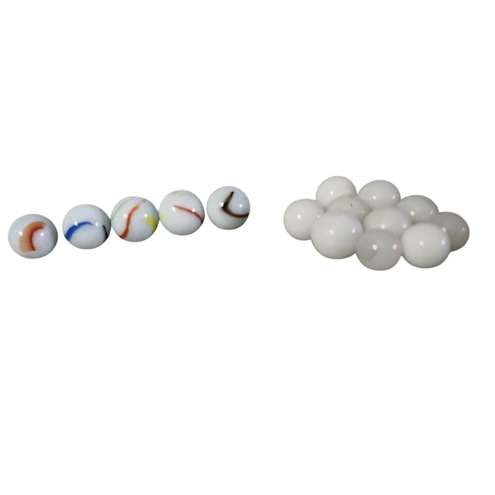 Lot 15 Vintage Milk Glass MARBLES Swirl Stripe White
